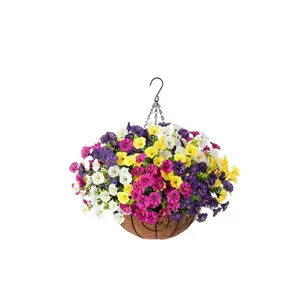 1 set of artificial simulated hanging floral plants basket, ideal for outdoor spring decoration. UV-resistant. Includes 16 silk-like morning glories and 1 outdoor hanging pot. Highly realistic in appearance. Suitable for porches, terraces, and balconies.