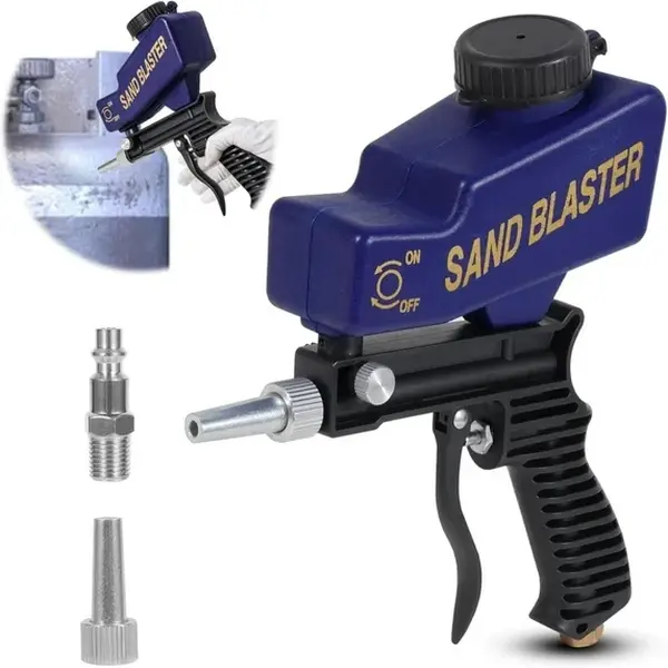 Blue Air Sandblaster, Portable Gravity-Based Air-Powered Sandblasting Kit, Rust-Resistant Sandblaster, Compact Sandblaster