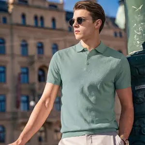 Boveme Men's Regular Fit Cotton Short-Sleeve Knitted Button-Down Polo Shirt - Menswear Clothes, Business Casual, Simple Stylish, Comfortable, Breathable, Soft, High-Quality, Machine-Washable, Classic Ribbed Top with Linen Hem