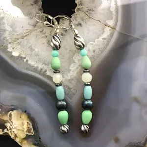 Carolyn Pollack Sterling Silver Amazonite, Variscite, Quartz & Pearl Dangle Earrings For Women
