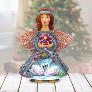 G.DeBrekht 516658 6x5 in. Handcrafted Swans Angel Christmas Figurine, Traditional Decor Ornament for Tree, Festive Home Gift