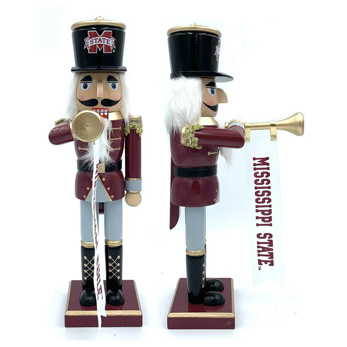 212 MAIN 14 in. Hand-Painted Wooden Mississippi State Sparkling Horn Nutcracker, School Colors Holiday Decorating Ornament, Festive Home Game Day Decoration