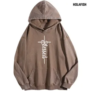Holafish Women's Heavyweight Vintage Acid Washed Hoodie - Oversized Unisex Comfortable Long Sleeve Streetwear Sweatshirt with Front Pocket