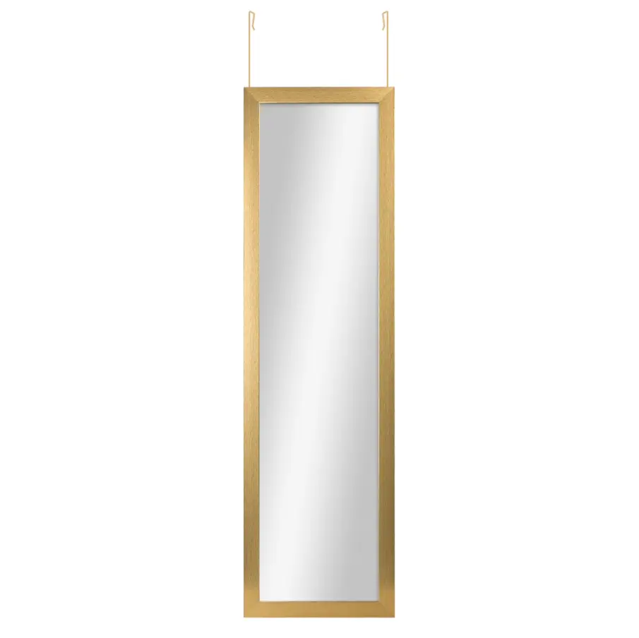 Over-the-Door Full-Length Rectangular Mirror, Gold Frame, 14.25 x 50.45 Inches, Space-Saving Hanging Wall Mirror