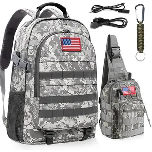 School Backpack for Boys - 3pcs Camo Boys Backpack with Sling Backpack Set for Kids Teens Elementary Middle School - 18″ Camouflage Book Bag with Usb Charging Port back to shcool and Travel