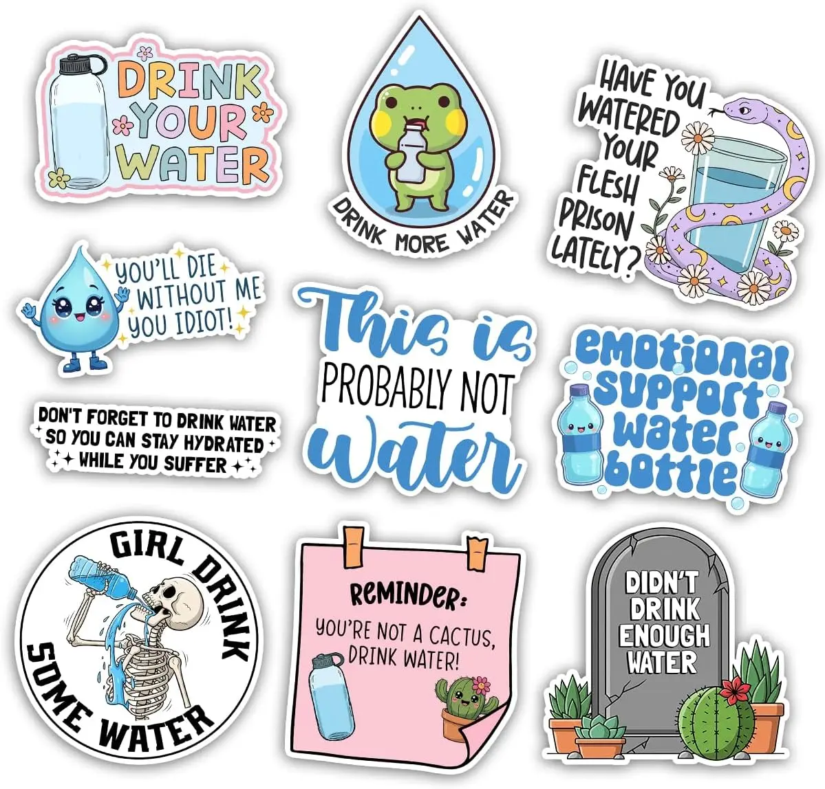 Drink Water Reminder Sticker Pack, Funny Hydration Water Bottle Sticker, Teacher Student Office Worker Gift for Women, Decoration for Laptop Tablet Desk Tumbler Cup Mug Vehicles