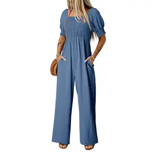 Dokotoo Jumpsuits for Women 2026 Summer Lantern Sleeves Rompers Wide Leg Casual Overalls with Pockets