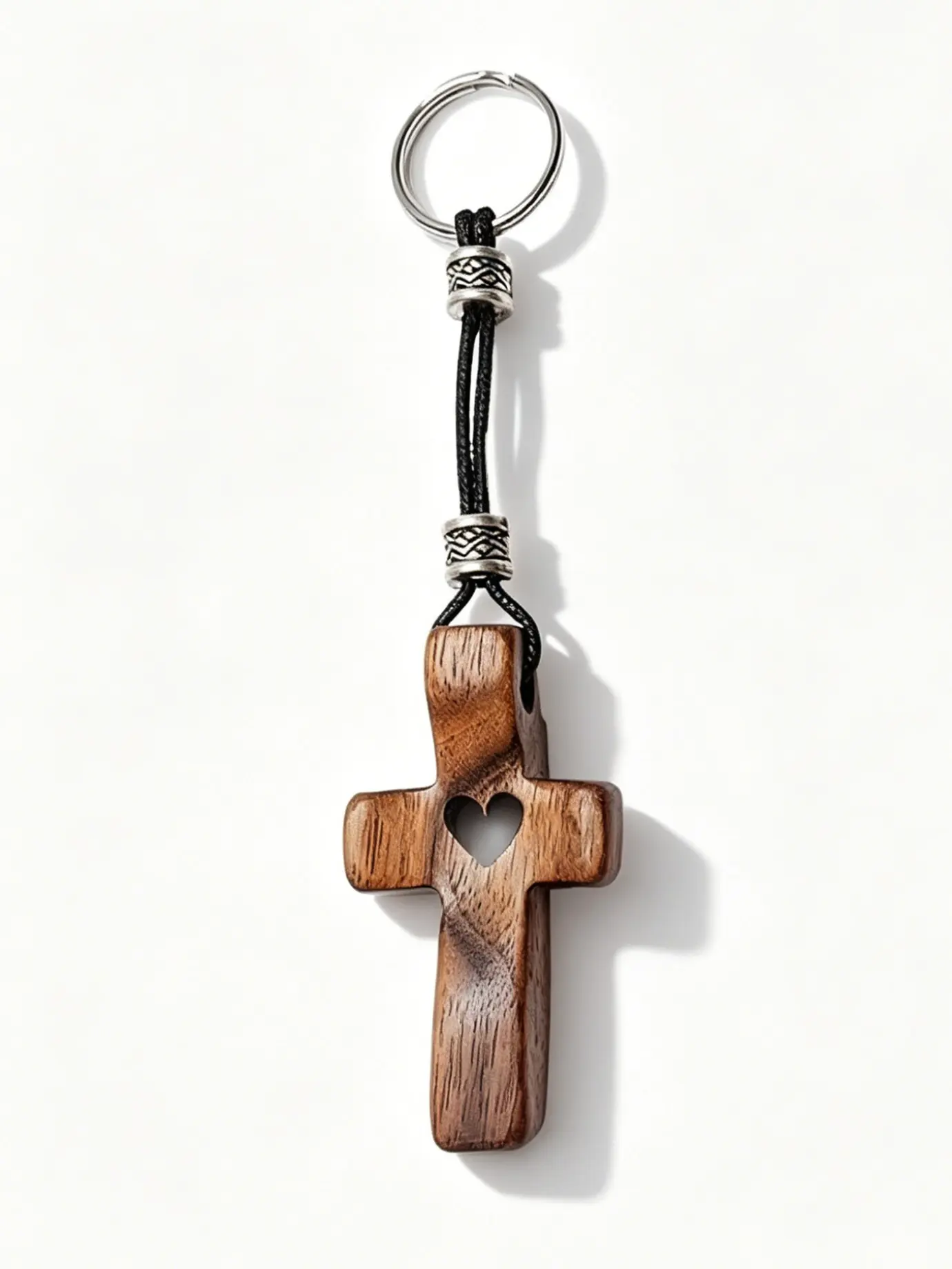 Handmade Wooden Cross Keychain with Heart Decoration, Multifunctional Spiritual Symbol, Encouragement Gift, Anxiety Relief, Christian Inspirational Pendant