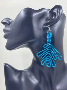 Tribal Bold Blue Aluminum Wire Earrings with Sterling Silver Ear Wire