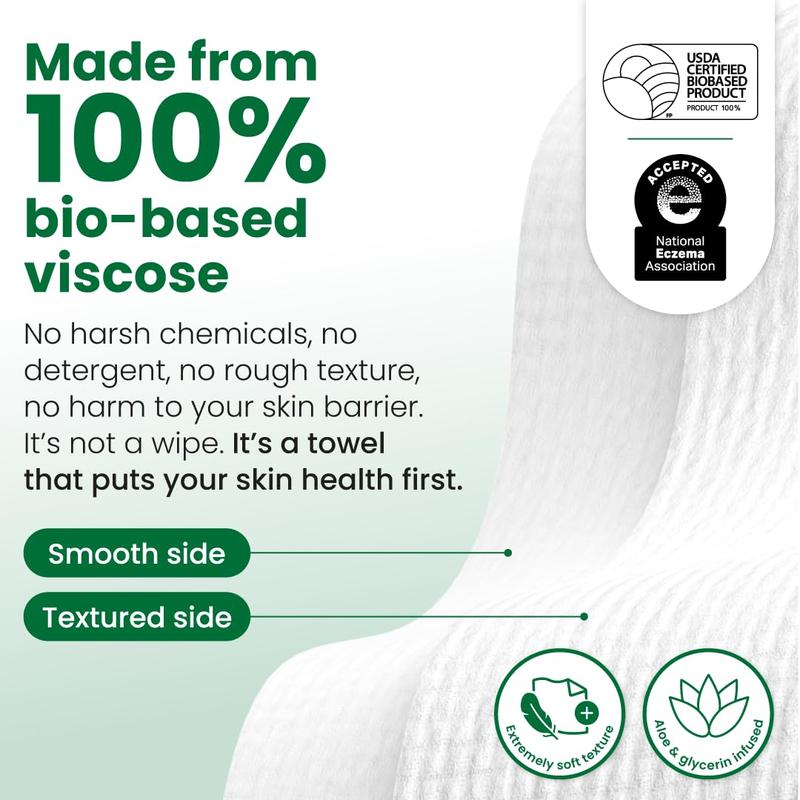 Clean Skin Club Clean Towels® XL Sensitive Skin | Ultra-Soft Disposable Face Towel Infused with Aloe & Glycerin | Dermatologist-Approved, Single-Use Towelette for Sensitive & Reactive Skin, 50 count