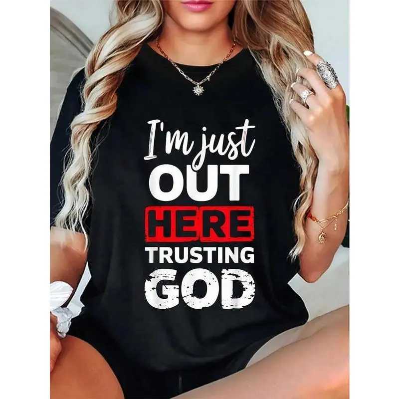 Men's 100% Cotton Short-Sleeve Casual Comfortable Christian Religious "I'm Just Out Here Trusting God" T-Shirt, Men's Top, Tshirt, Shortsleeve, Streetwear