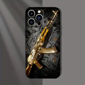 Gold Ak 47 Cool Gun Pattern Design Phone Case for iPhone 17 16 Pro Max 15 14 13 12 and 11 Pro Plus