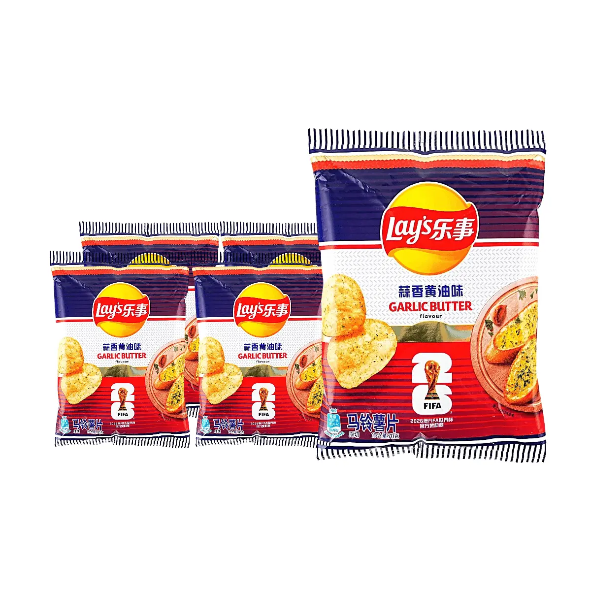 Lay's FIFA World Cup France Garlic Butter Potato Chips 70g - 5 Pack Value Bundle - Official Snack for Game Night Lay's FIFA World Cup France Garlic Butter Potato Chips 70g - 5 Pack Value Bundle - Official Snack for Game Night