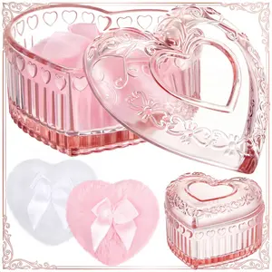 Summer Essentials Dusting Powder Jar with 2 Pcs Body Powder Puffs Crystal Powder Box with Makeup Puff  Cosmetics Makeup Holder for Body Care Holiday Birthday Gift for Women Girls Multifunctional Container Bathroom Vanity Decorative Decor
