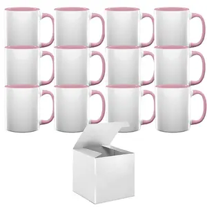 12-Piece Set: 11oz Pink Inner & Handle Sublimation Mugs with White Mug Boxes Included