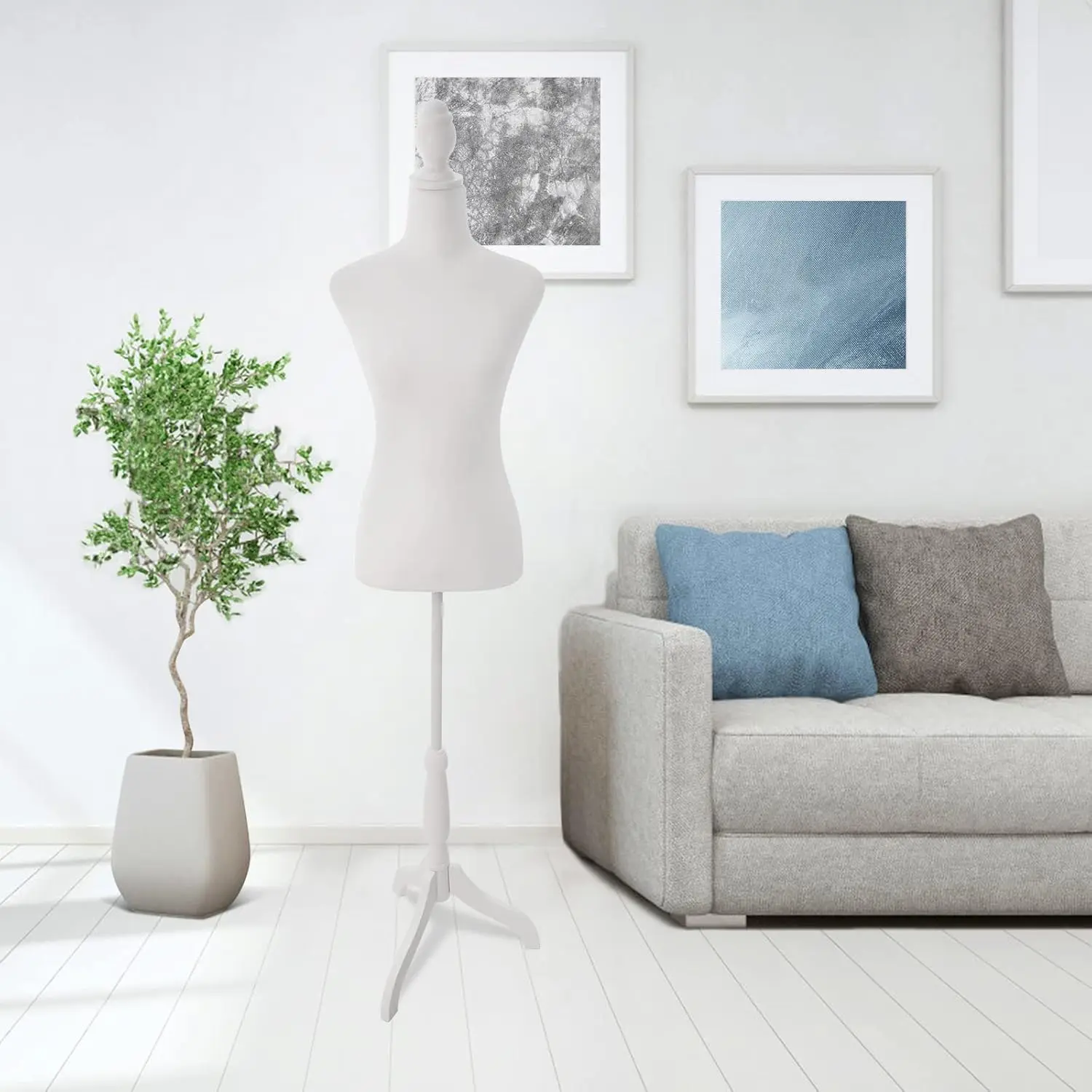Beige Female Dress Form Mannequin Torso with Adjustable Tripod Stand for Dress, Jewelry Display, Decor Cardboard (Home Decor Supply)