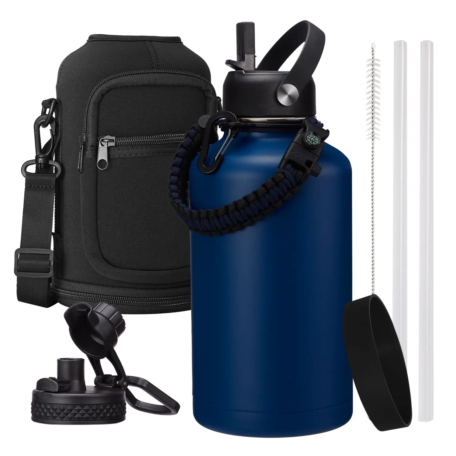 128 oz Insulated Stainless Steel Gallon Water Bottle with Straw & 3 Lids, Wide Mouth Vacuum Jug for Sports & Gym, Non-BPA, Keeps Cold 48H Hot 24H, Samurai Cyan