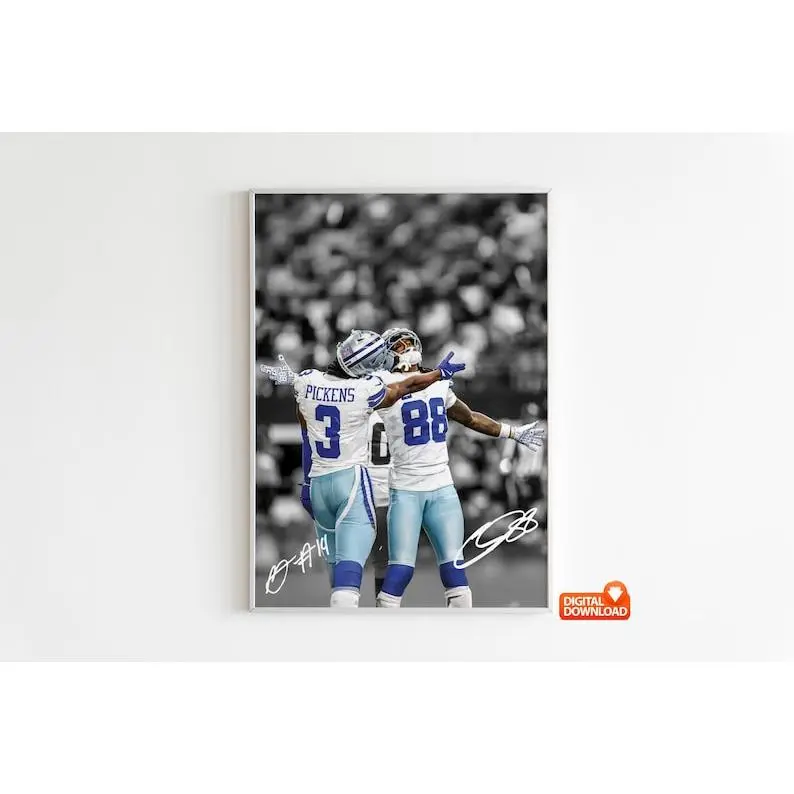 CeeDee Lamb Poster, George Pickens Poster, Signed Football Poster Print Unframed