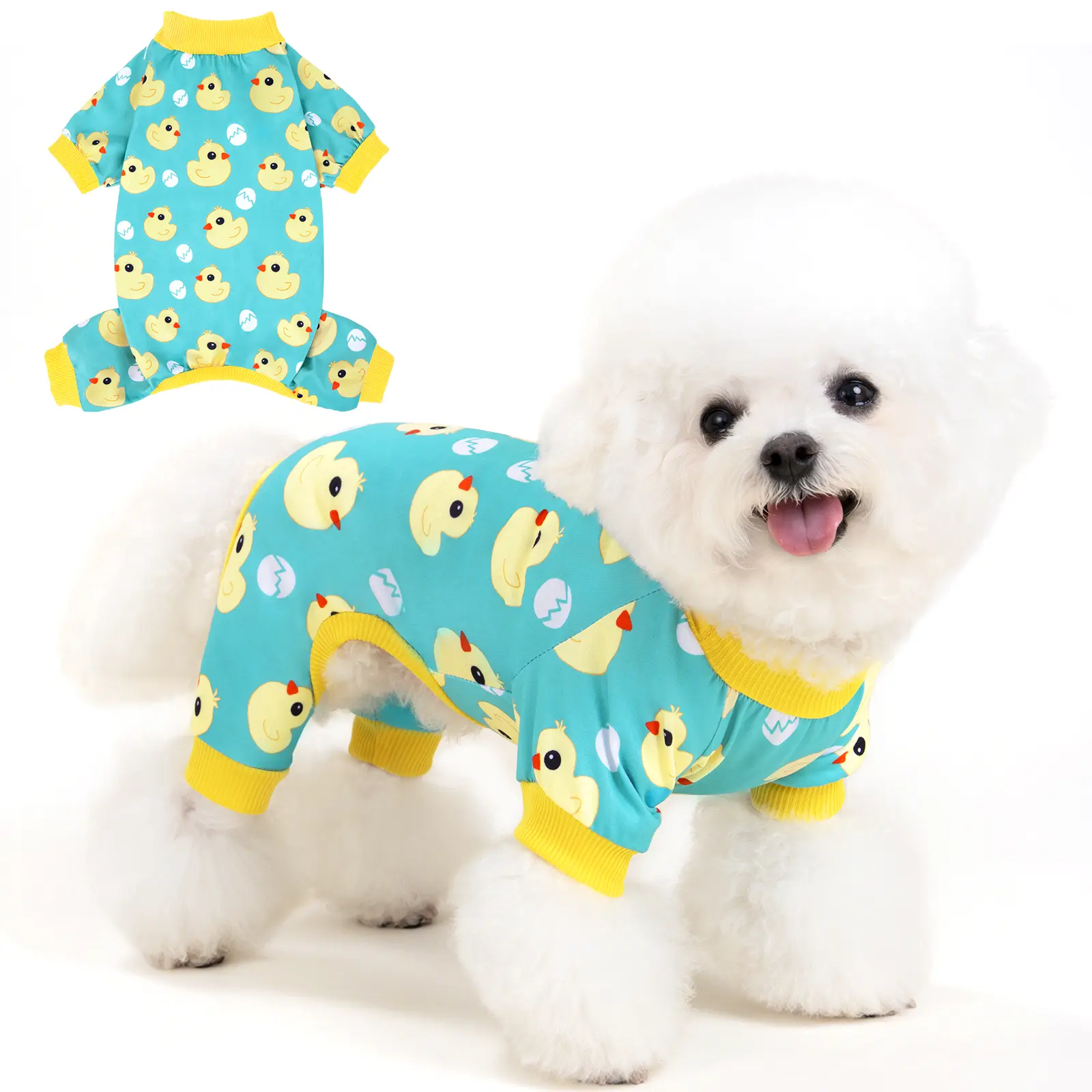 XPUDAC 1 Count Cozy Pet Pajama with Cute Duckie Print Breathable Sleepwear for Small Medium Large Dogs Cats Christmas Gift Universal Fit Puppy Costume Clothes Shirt Outfits Comfortable Fit Summervibes Petlovers