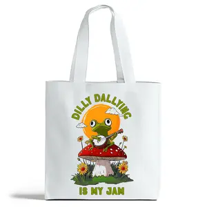Dilly Dallying is My Jam Heavy Cotton Canvas Tote Bag, Fun Cute Frog Mushroom Cottagecore Procrastination Gifts, Deigned and Printed in the USA by Loftipop