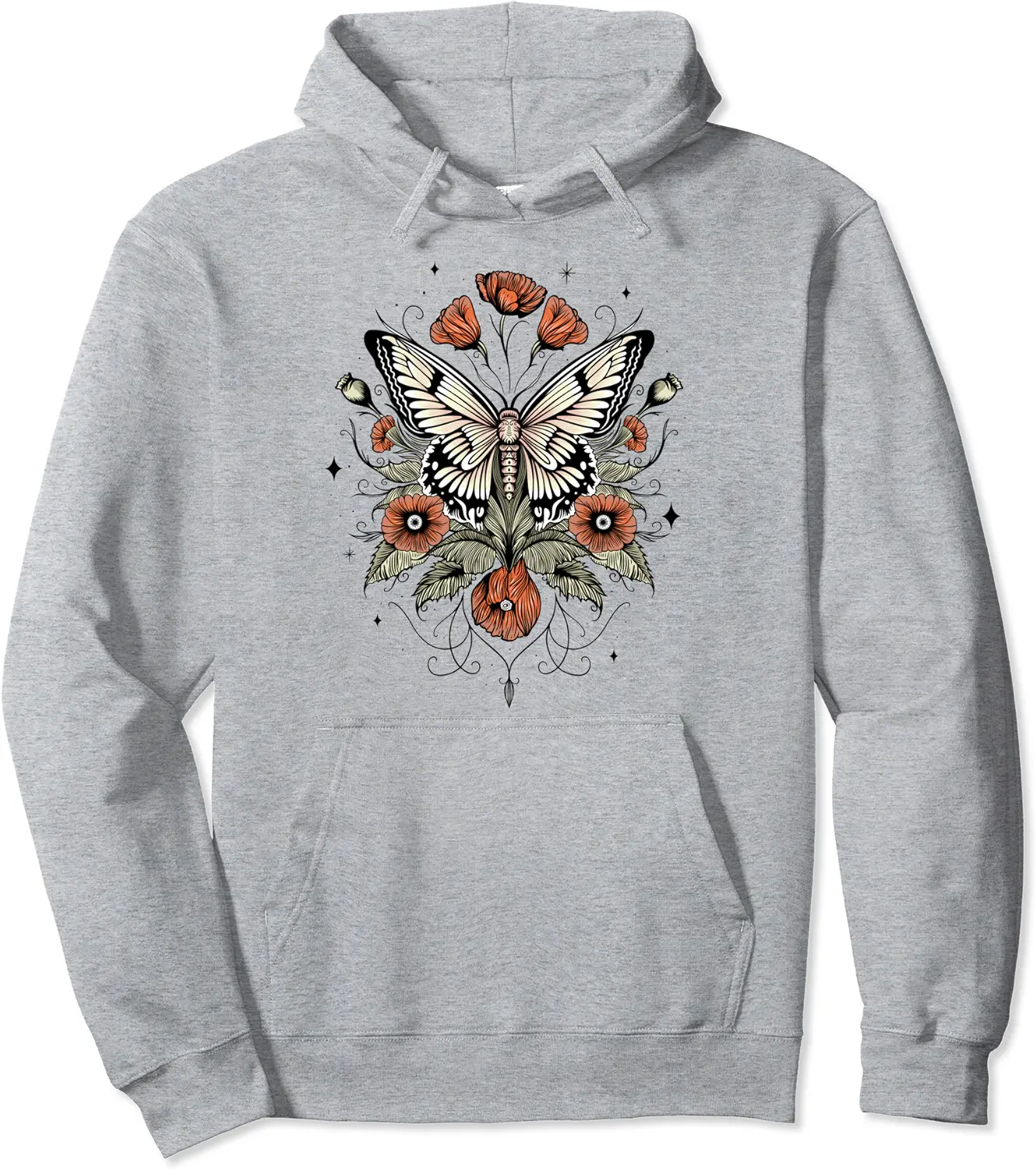 Vintage Butterfly with Poppies Aesthetic Wildflowers Art Pullover Hoodie - Nicolekhach Shop 85B0CNTGHS7P