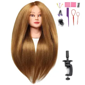 26"-28" Long Hair Mannequin  with 60% Real Hair, Hairdresser Practice    Manikin Doll  with 9 Tools and Clamp - #27 Golden, Makeup On