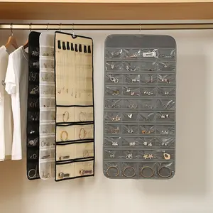 Wall-Mounted Transparent Jewelry Storage Hanging Bag, Double-Sided Large Capacity Earring Display Rack, Dustproof Accessories Organizer Pouch