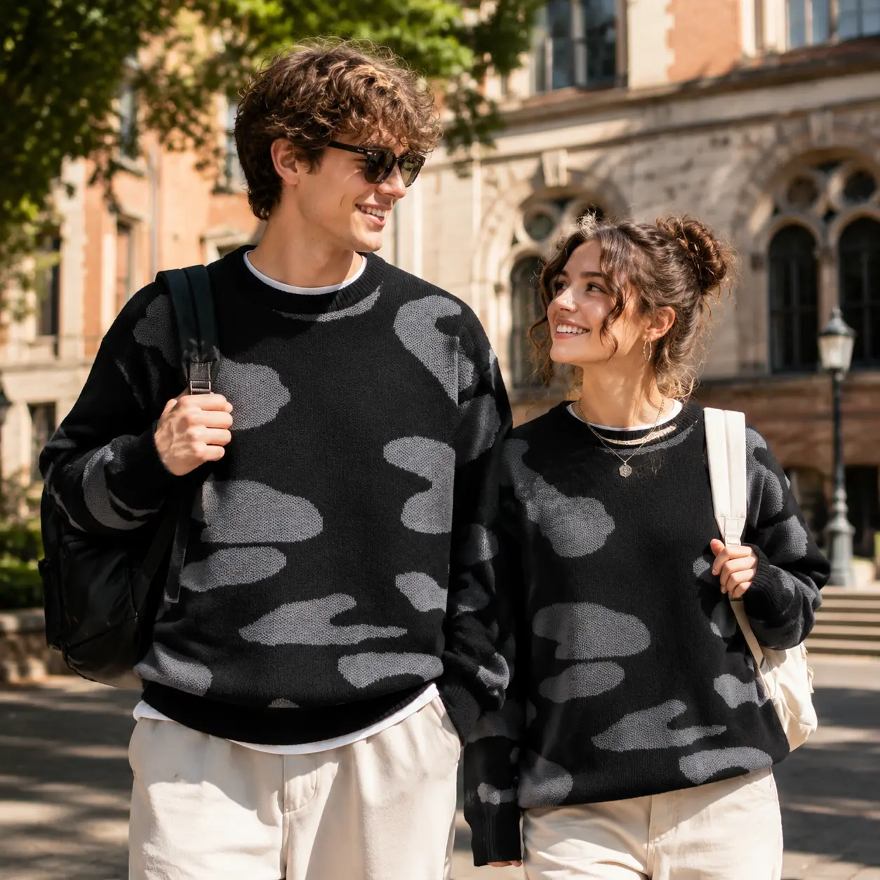 Men's Stylish Round Neck Camo Print Longsleeves Knit Sweater - Baggy Oversize Loose Fit Abstract Graphic Pullover - Hip Hop Streetwear Warm Top for Fall Winter Daily Outfits, Menswear, Chic, Athletic, New Year, Knitwear