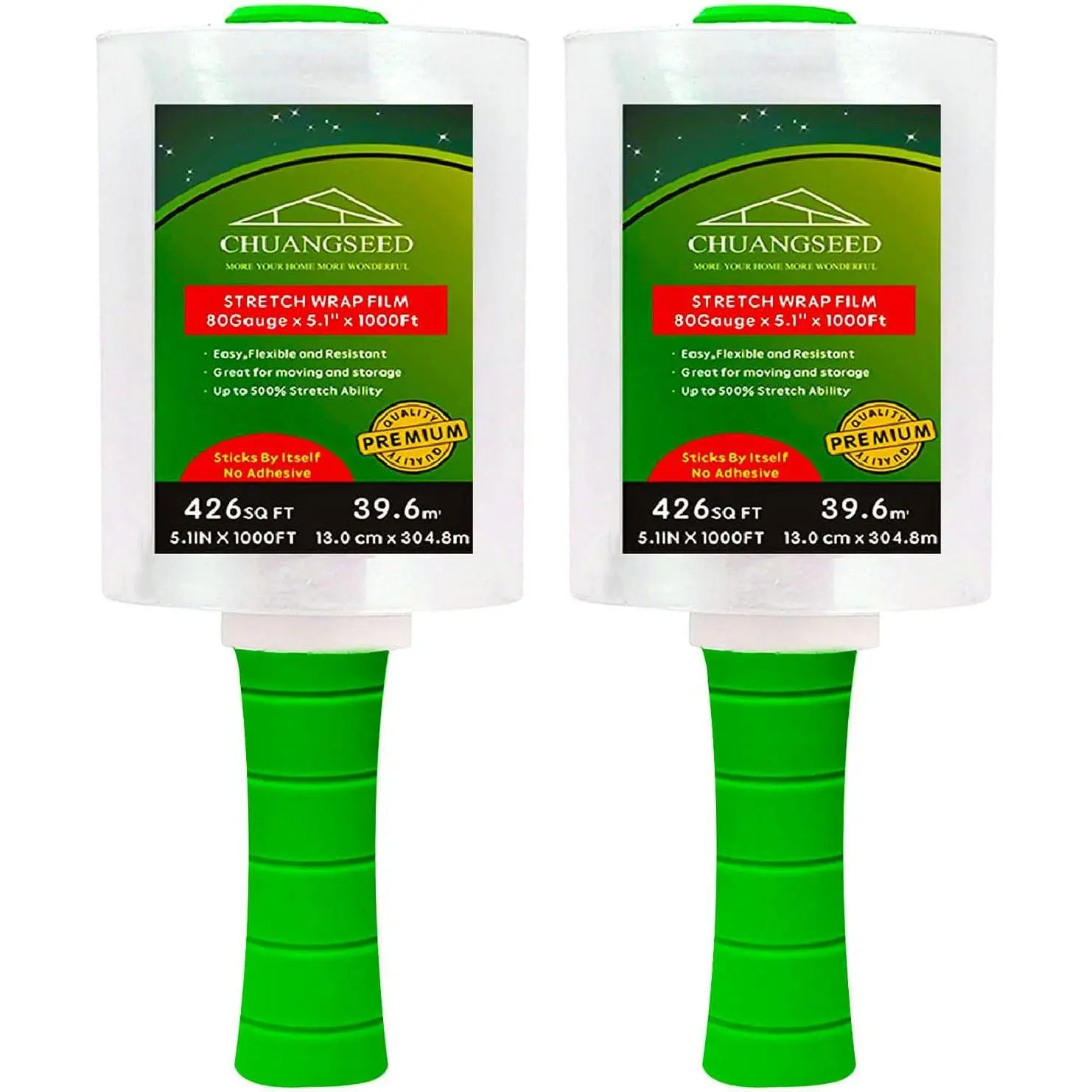 2-Pack Industrial Mini Clear Stretch Wrap Film 80 Gauge 5.1" 1000ft for Pallet Wrap with Plastic Handle Durable Self-Adhering Packing Moving Packaging Heavy Duty Shrink Film