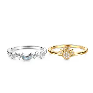 Jeulia Celestial Sun & Moon Sterling Silver Ring Set