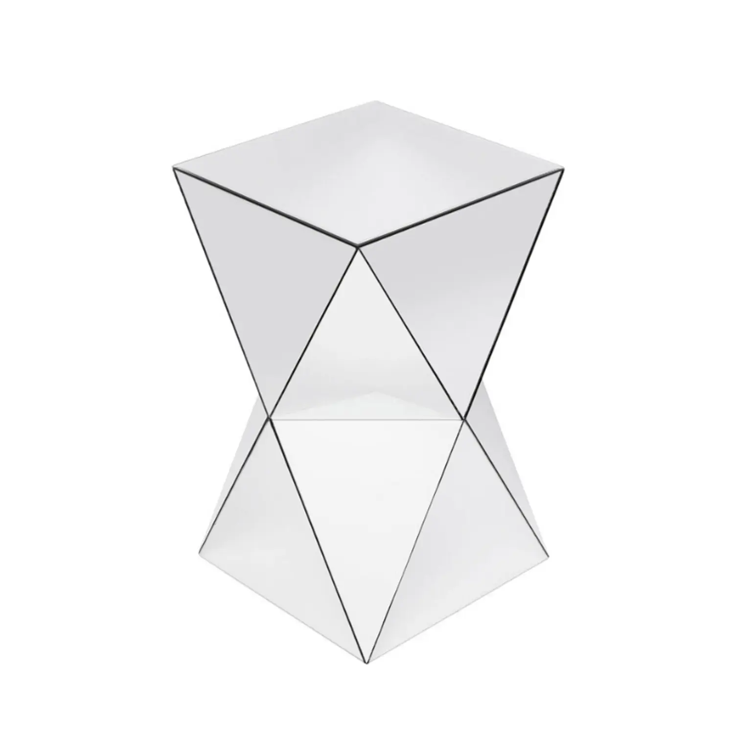 Modern Triangular Hourglass Mirrored End Table, 12.6x12.6"x21.06" Mirror Panels Pedestal, Small Accent Piece for Bedroom, Living Room
