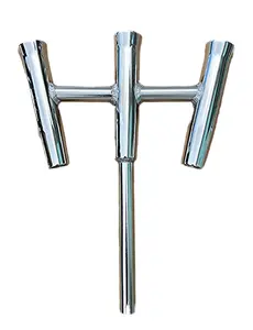 3-Way Fishing Rod Holder - 10" Flared Tulip - Kite Rod Holder - Polished Aluminum