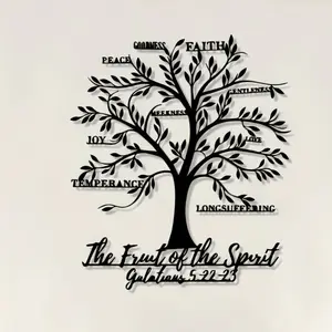 vintage Tree of Life metal mural, iron statue mural, Hand engraved, featuring the scripture 'Fruit of the Holy Spirit', waterproof, for kitchen walls, Religious Home Decor, Spiritual Wall Decor, Religious Wall Art, gift for religious enthusiasts