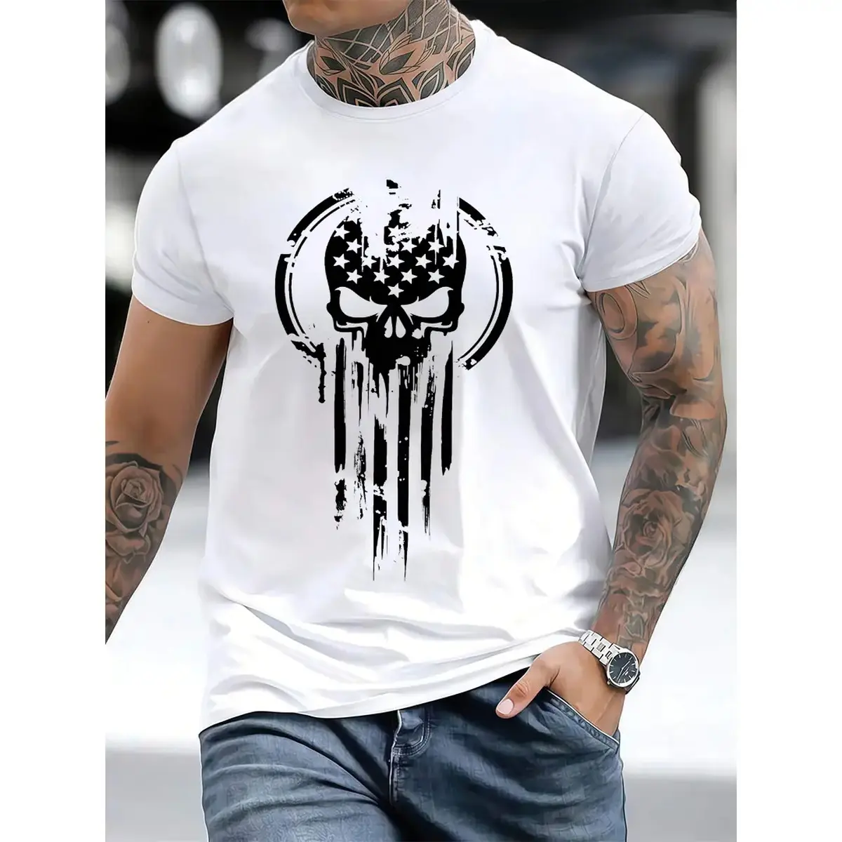 American Warrior Mens T Shirt Casual Crew Neck Short Sleeve Lightweight Cotton Fitted Design All Seasons Wear Streetwear Tops For MenWomen's T-shirts Summer T-Shirt Unisex T-shirts Round Neck Tshirt