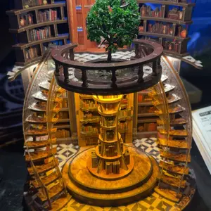 Wooden Wisdom Bookshelf DIY Model Kit, 3D Country-Style Wooden Shelf Decoration with Acrylic Dust Cover, Educational Craft Project for Adults and Teens