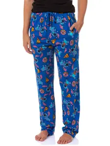 Disney Women's Lilo And Stitch Junk Food Soft Touch Cotton Plush Loungewear Pajama Pants