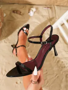 Women's Pointed Toe Stiletto High Heel Sandals, Breathable PU Leather, Metal Buckle, Casual Party Fashion, Office Wear, Evening Event, Party Footwear, Elegant Party Shoes