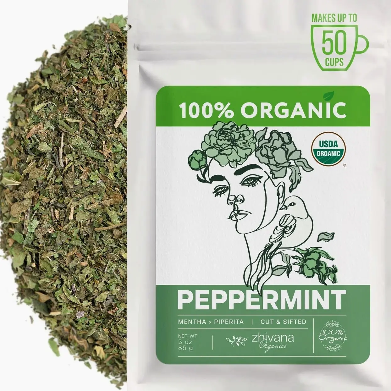 Organic Peppermint Tea Loose Leaf - Mint Tea - Energy Without Caffeine 3 oz