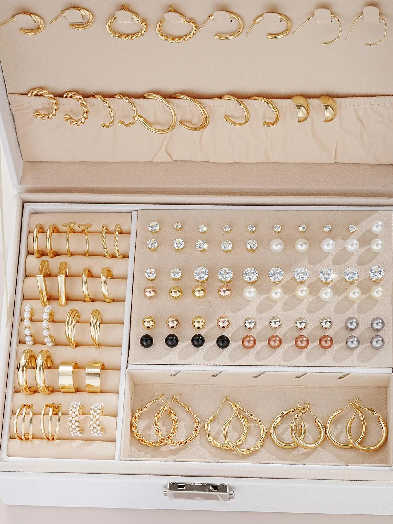 Rhinestone & Faux Pearl Decor Stud Earrings & Hoop Earrings for Women, Trendy Exquisite Earrings Set, Summer Vintage Jewelry As Gift Back To School, G