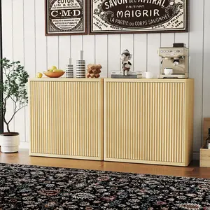 Garvee 3-Tier Buffet Cabinet with Storage, Storage Cabinet with Double Fluted Doors & Adjustable Shelves, Modern Sideboard for Dining Room, Entryway, Kitchen(34.6''x16''x34.6'')- Natural
