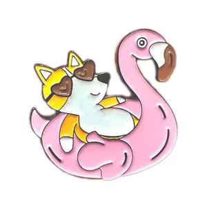 Corgi Flamingo Float Enamel Pin – Summer Vibes Aesthetic Accessory for Jackets, Bags & More – Chill Mood Dog Lapel Pin