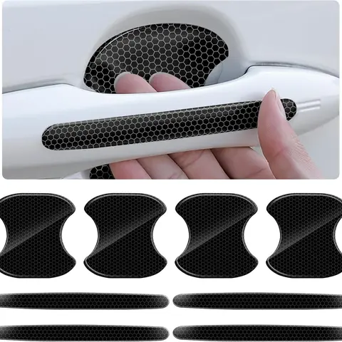 8Pcs Car Door Handle Protector Sticker,3D Honeycomb Universal Door Handle Scratch Protector Cover,Self-Adhesive & Reflective,Paint Guard Protective Films, Universal Fits For Toyota Highlander/Tacoma/Camry/Corolla/RAV4