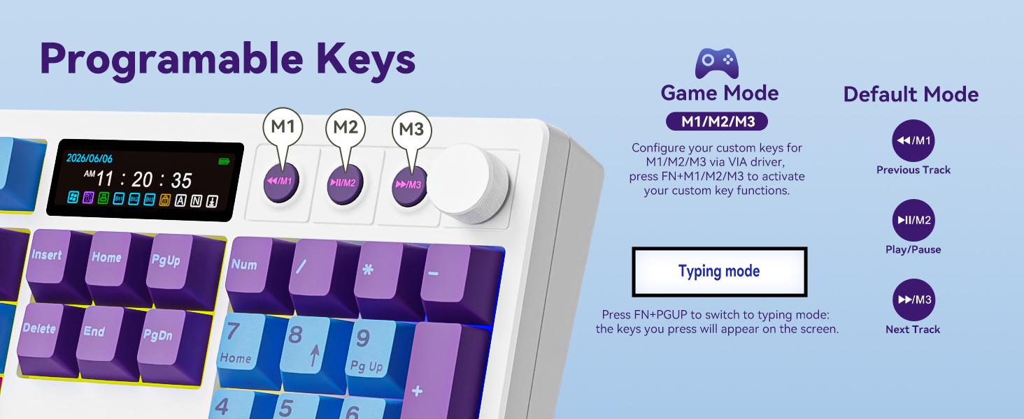 BOYI K104Pro Mechanical Keyboard with 2.2" Screen&Media Knob,QMK/VIA Custom BT5.0/2.4GHz/Type-C Gasket Mounted Hot Swap RGB Full Size Creamy Wireless Keyboard NKRO Gaming Keyboard BOYI K104Pro Mechanical Keyboard with 2.2" Screen&Media Knob,QMK/VIA Custom BT5.0/2.4GHz/Type-C Gasket Mounted Hot Swap RGB Full Size Creamy Wireless Keyboard NKRO Gaming Keyboard