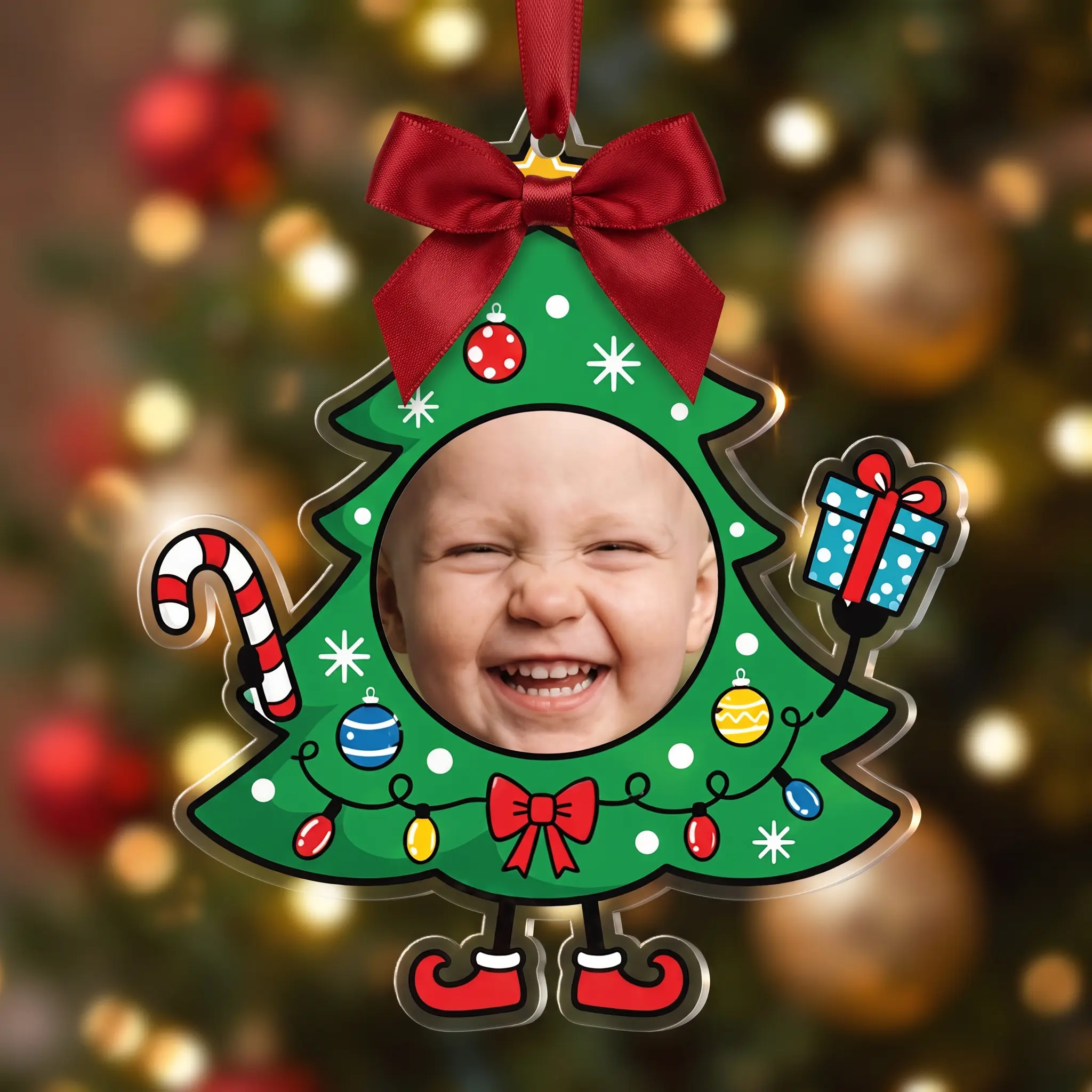 Personalized Christmas Tree Baby Face Acrylic Ornament, Custom Photo Christmas Ornament, Cute Baby Keepsake, Personalized Holiday Tree Decoration