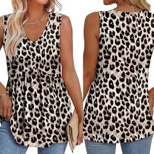 Women Summer Hollowout Eyelet Tops Babydoll Peplum Tops Pleated Ruffle Flowy Sleeveless V Neck Casual Tunics Shirt