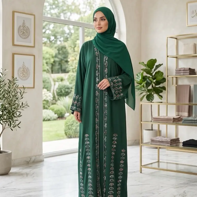 Women’s Fancy Dubai Abaya, Elegant Full-Length Islamic Prayer Robe for Formal Occasions