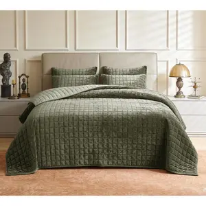 Luxurious  Quilt  Size Set 98" x106" Ultra Soft Bedding Set Quilted Bedspread Coverlet with 2 Matching Pillow Shams for  Seasons,Army Green