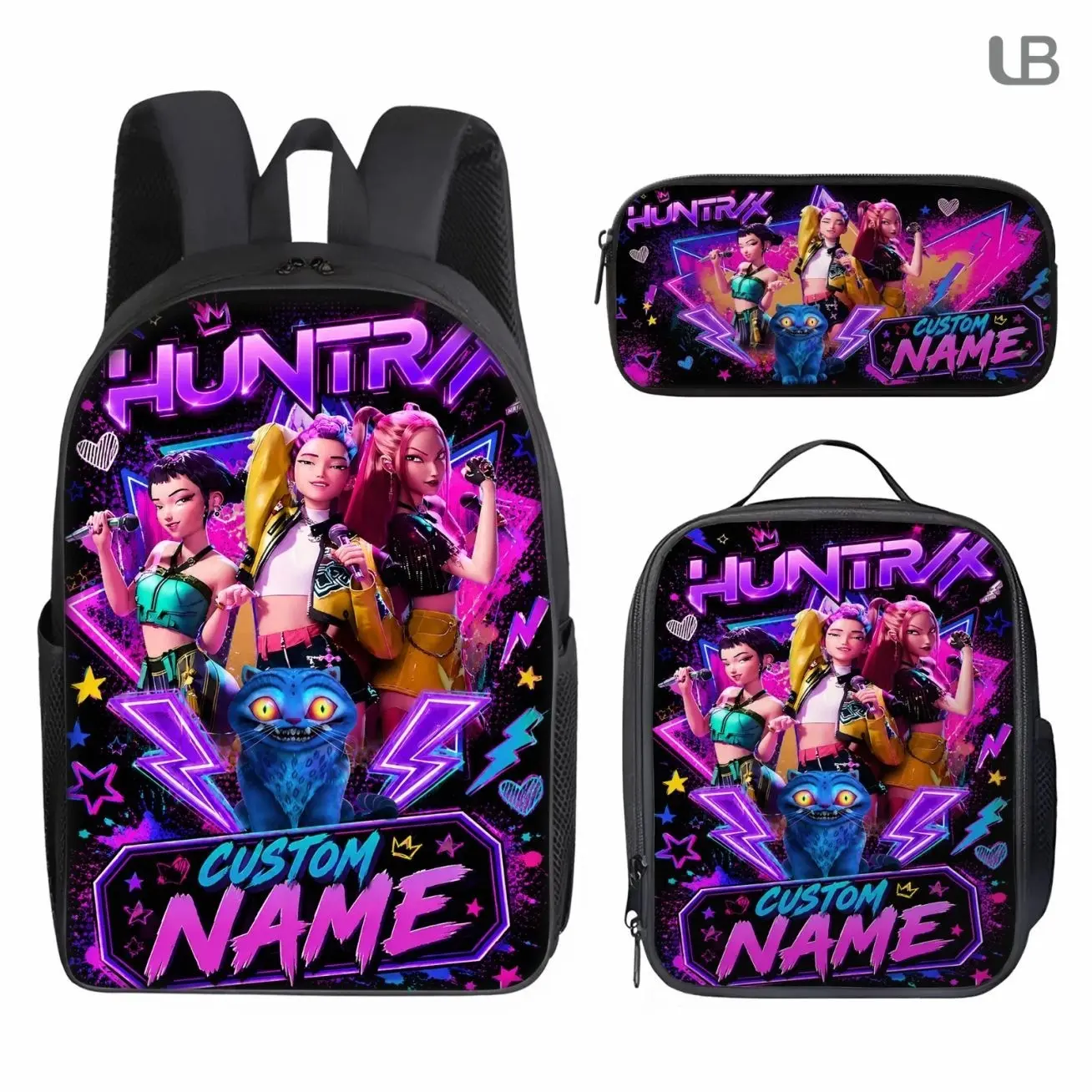 Custom Name Neon Pop Warrior Student Backpack Set | 3Pcs School Bag Insulated Lunch Bag Pencil Case | Personalized Back to School Gift