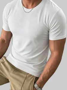 High-stretch mesh breathable slim-fit T-shirt - no sweat buildup, not tight; men’s summer solid-color short-sleeve base layer