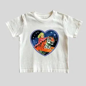 Retro Tiger Girl Graphic Baby Tee, Girl Riding Tiger Tshirt, 90s Y2k Animal Tee